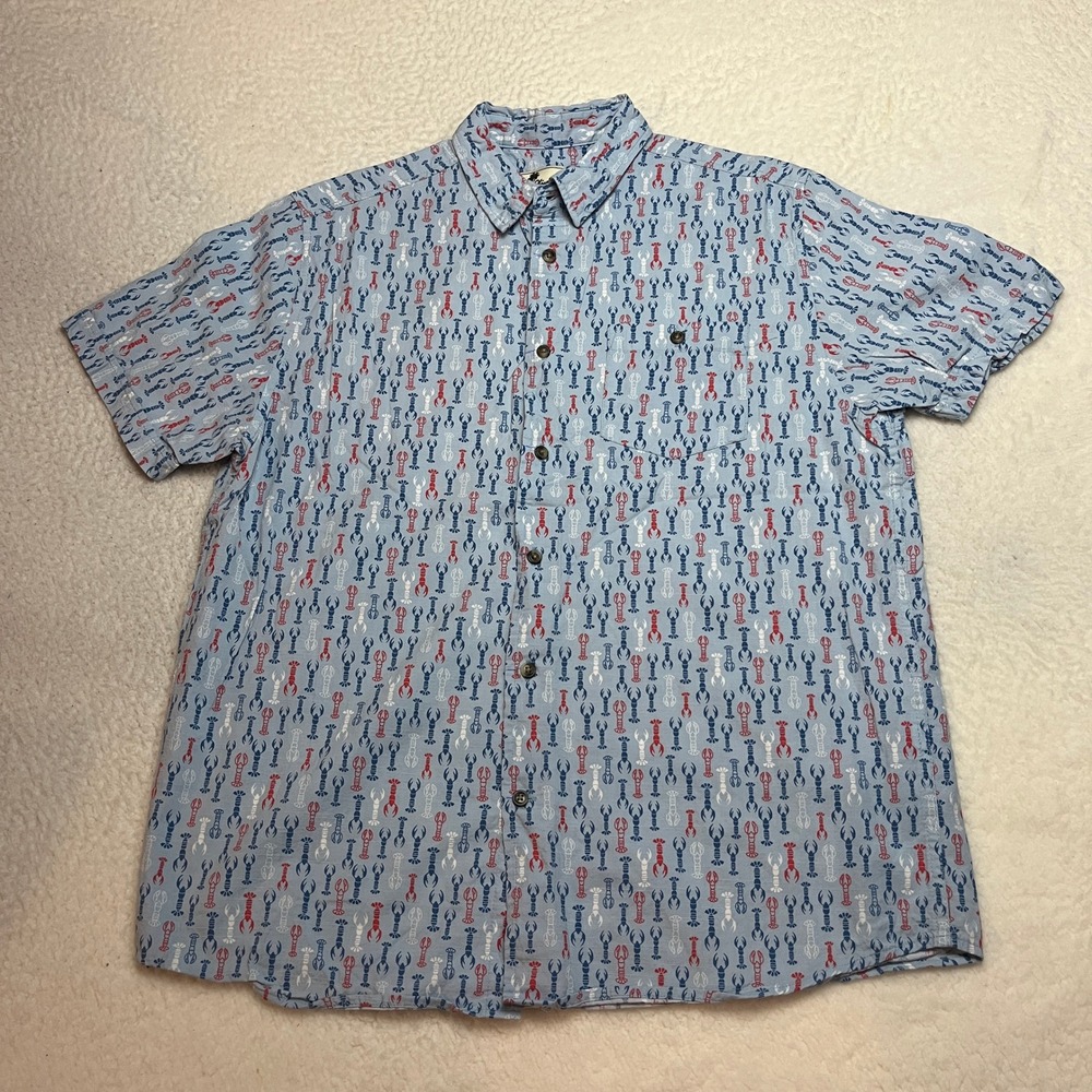 Oliver & Burke Button Front Shirt Mens Large Blue Lobster Print Casual